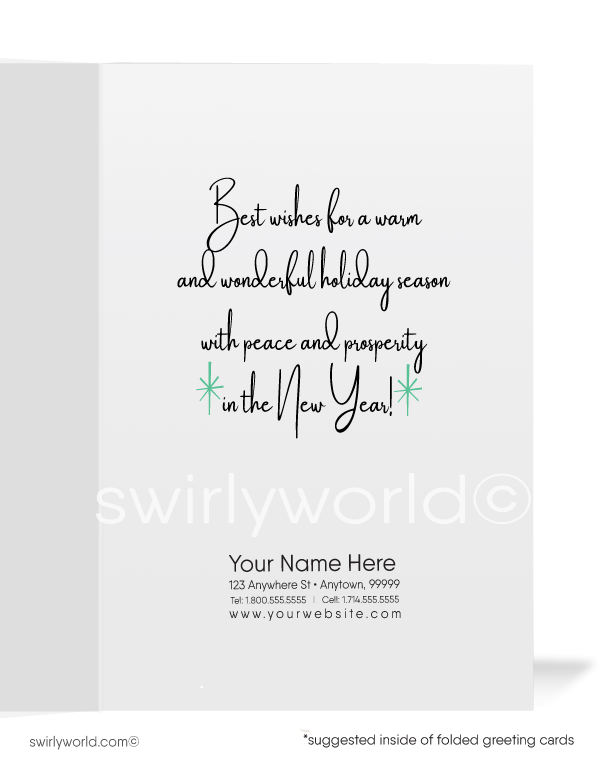 Vintage Style Retro Mid-Century Modern Scandinavian Ornaments Christmas holiday greeting cards.