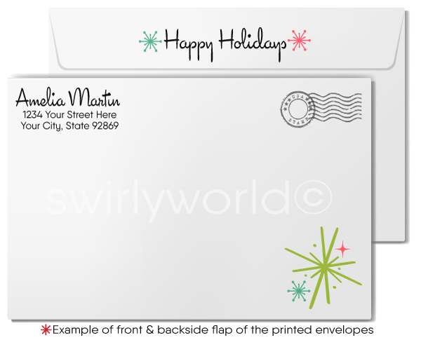 Atomic Mod 1960s Mid-Century Modern Scandinavian Ornaments Vintage Holiday Cards