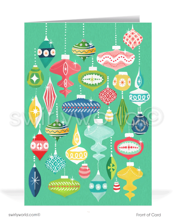 Vintage Style Retro Mid-Century Modern Scandinavian Ornaments Christmas holiday greeting cards.