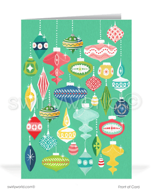 Vintage Style Retro Mid-Century Modern Scandinavian Ornaments Christmas holiday greeting cards.