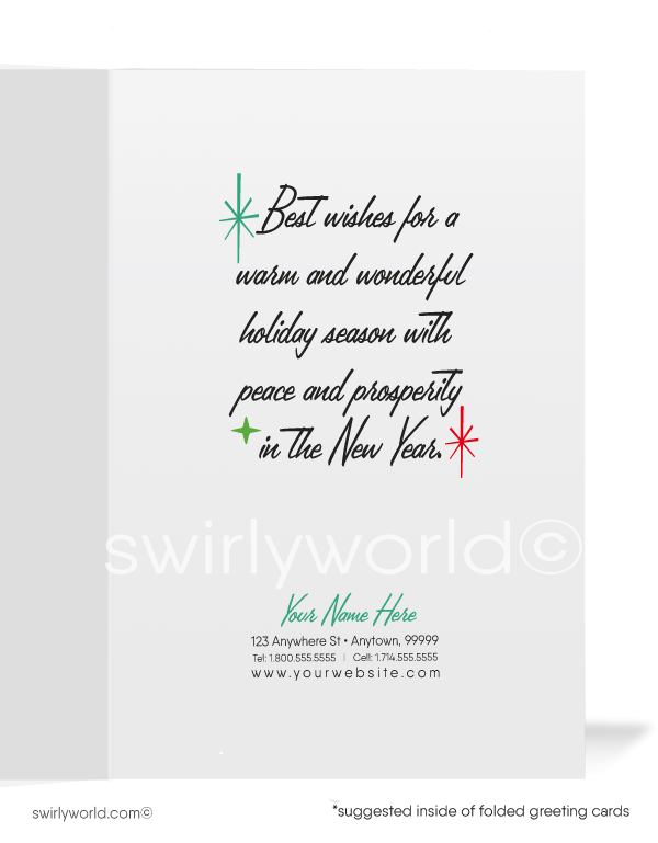 Kitsch retro 1950s aqua blue vintage stocking Merry Christmas mid-century atomic holiday cards.