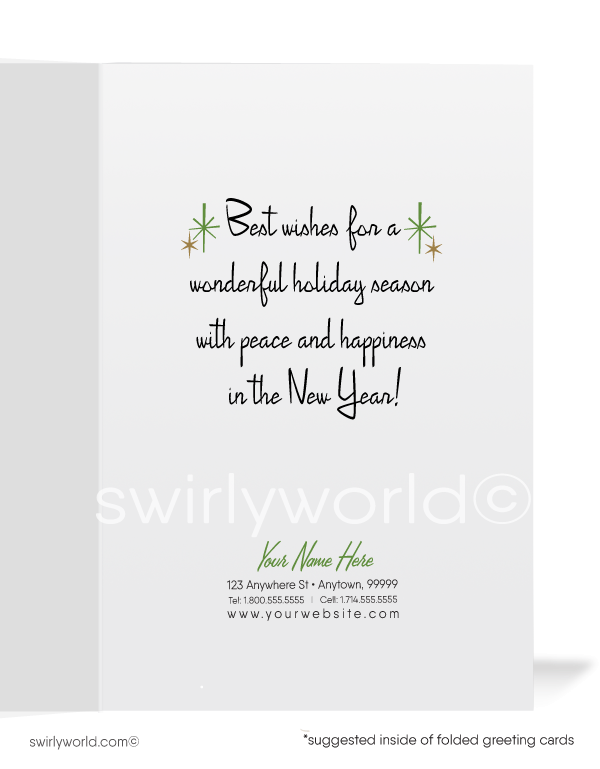 retro atomic mid-century modern christmas cards. Starbursts and sputniks on Christmas.