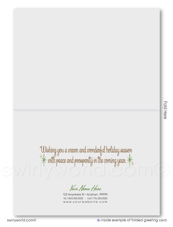 1950s Mid-Century Style Rustic Vintage Starbursts Merry Christmas Holiday Cards.