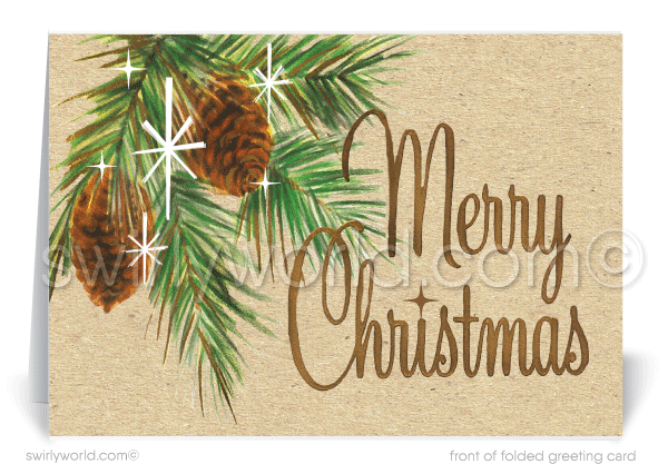 1950s Mid-Century Style Rustic Vintage Starbursts Merry Christmas Holiday Cards.