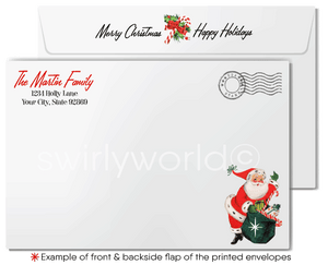 Vintage 1950s Christmas Card with White Kittens and Retro Mid-Century Tree and Ornaments