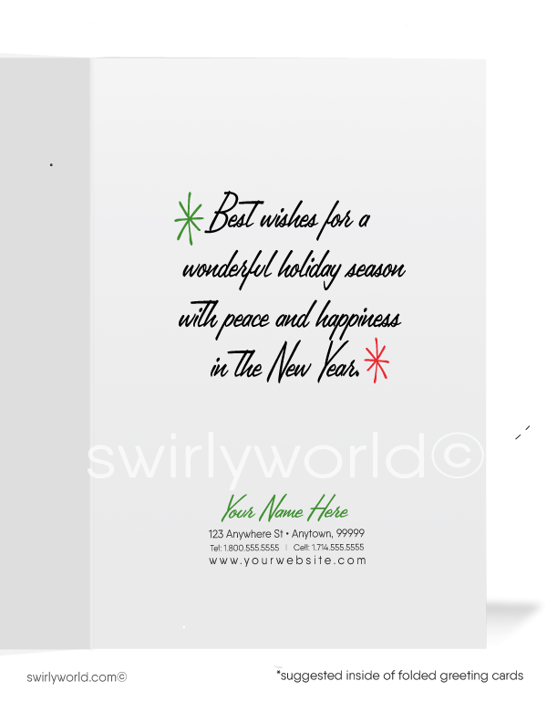 Vintage kitsch retro mid-century 1960s Merry Christmas printed holiday cards for women.