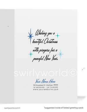 Vintage Guadalupe Virgin Mary Christmas Card – Mid-Century Modern 1960s Aqua & Green Religious Design