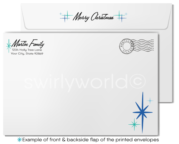 Vintage Guadalupe Virgin Mary Christmas Card – Mid-Century Modern 1960s Aqua & Green Religious Design