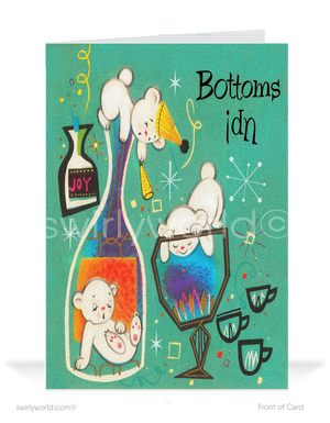 1960s retro mid-century atomic modern vintage Happy New Year holiday greeting cards.