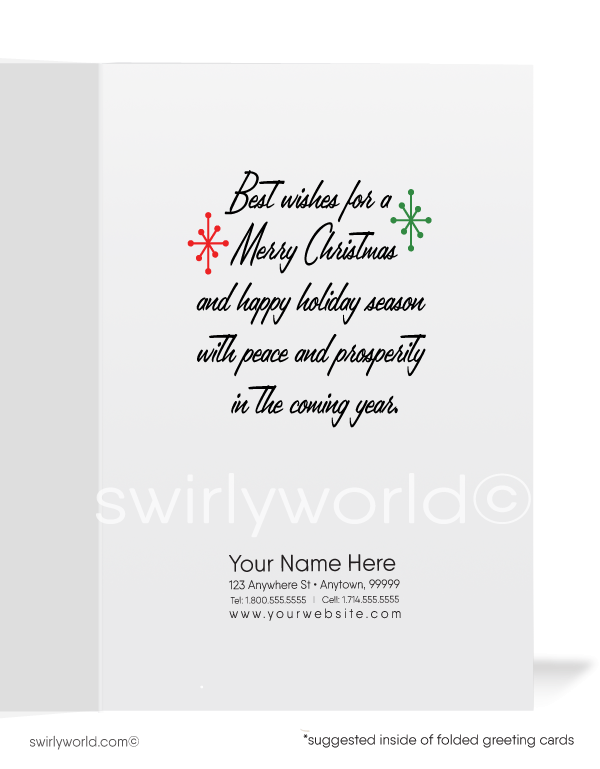 1950's style mid-century modern vintage Merry Christmas holiday cards.