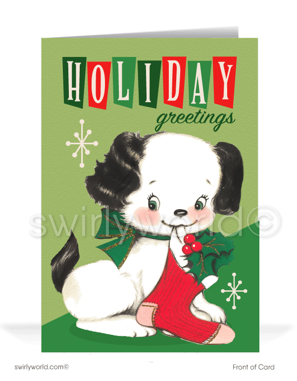 1950's style mid-century modern vintage Merry Christmas holiday cards.