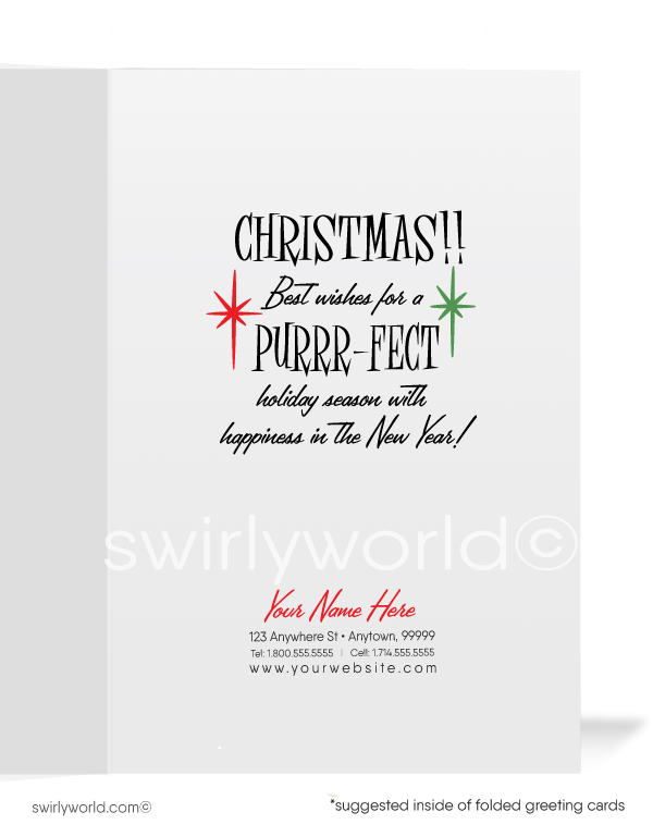 Vintage Atomic Mid-Century Modern Retro "Meowy Christmas" Kitty Cat Holiday Cards