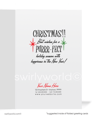 Vintage Atomic Mid-Century Modern Retro "Meowy Christmas" Kitty Cat Holiday Cards