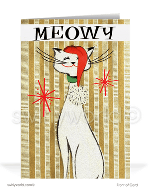 Vintage Atomic Mid-Century Modern Retro "Meowy Christmas" Kitty Cat Holiday Cards