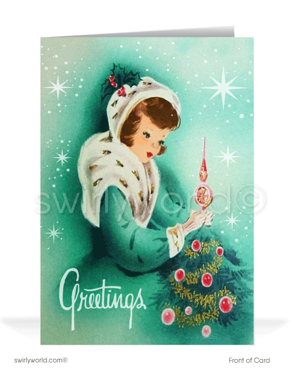 1940s vintage retro old fashioned Victorian Style Christmas holiday greeting cards for women.