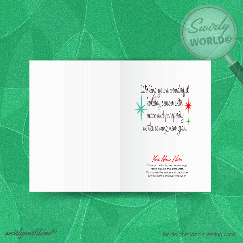 Vintage Christmas Card - Atomic Era Scandinavian Ornaments, Mid-Century Modern 1950s Retro Holiday Greeting