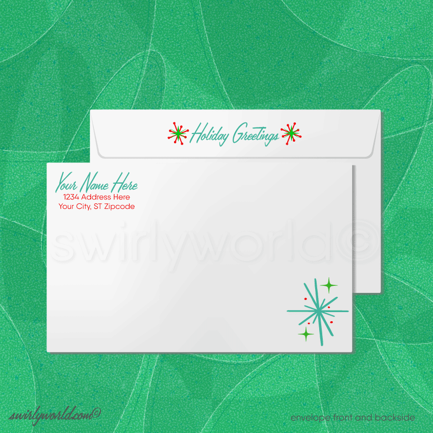 Vintage Christmas Card - Atomic Era Scandinavian Ornaments, Mid-Century Modern 1950s Retro Holiday Greeting