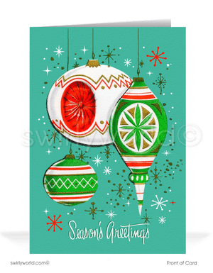 Vintage Style Red and Aqua Blue 1950s 1960's Atomic Mid-Century Modern Kitsch Christmas Holiday Retro Tree Greeting Cards with Envelopes