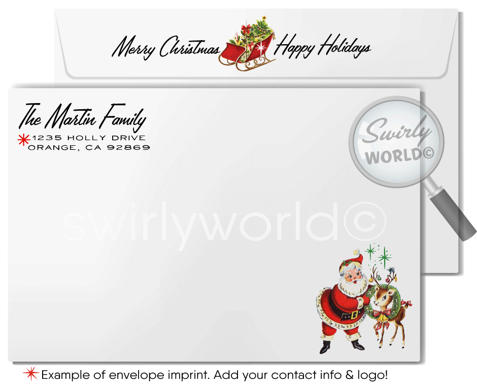 1960s Style Retro Mid-Century Mod Vintage Candles Christmas Holiday Cards