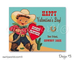 Retro Vintage 1950's Western Cowboy Valentine's Day Cards for Boys Digital Download