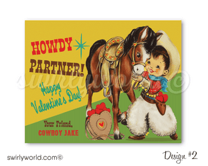 Retro Vintage 1950's Western Cowboy Valentine's Day Cards for Boys Digital Download