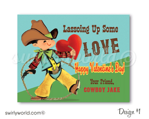 Retro Vintage 1950's Western Cowboy Valentine's Day Cards for Boys Digital Download