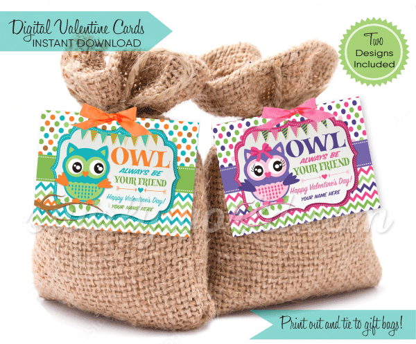 cute retro "owl be your friend" gender neutral Valentine's Day cards for kids classroom.