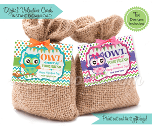 cute retro "owl be your friend" gender neutral Valentine's Day cards for kids classroom.