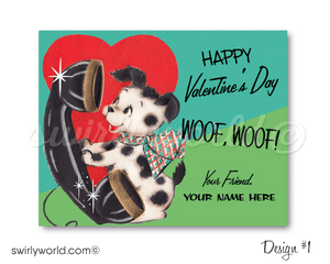 Fall in LOVE with these adorable 1950s vintage style puppy Dog Valentine's Day card digital download designs! 