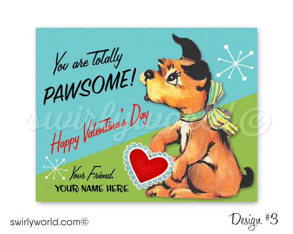 Fall in LOVE with these adorable 1950s vintage style puppy Dog Valentine's Day card digital download designs! 