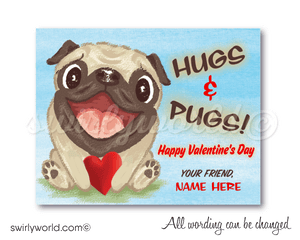 Hugs & Pugs Fawn Pug Puppy Dog Gender Neutral Valentine's Day Card Digital Download