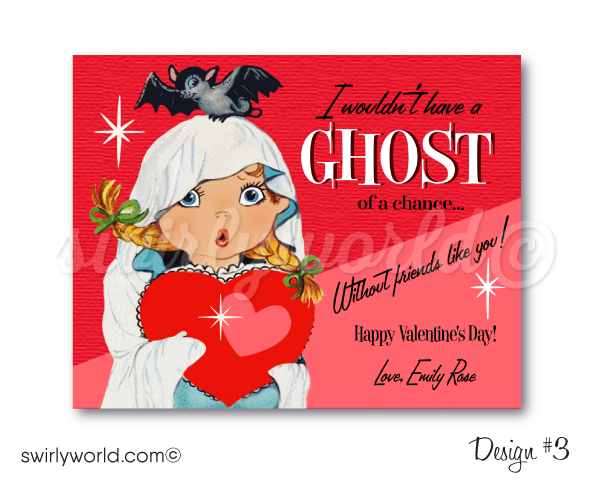 Printage digital 1950s retro vintage Valentine's day cards for girls. Retro Vintage 1950s Mid-Century Valentine's Day Card Digital Printable Downloads