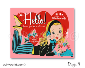 Printage digital 1950s retro vintage Valentine's day cards for girls. Retro Vintage 1950s Mid-Century Valentine's Day Card Digital Printable Downloads