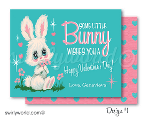 DIGITAL 1950s mid-century modern Valentine's Day cards for school classroom. 1960s retro mod vintage Valentine's day cards. Vintage retro mod kittens and bunny 