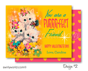 DIGITAL 1950s mid-century modern Valentine's Day cards for school classroom. 1960s retro mod vintage Valentine's day cards. Vintage retro kitsch mod kittens and bunny 