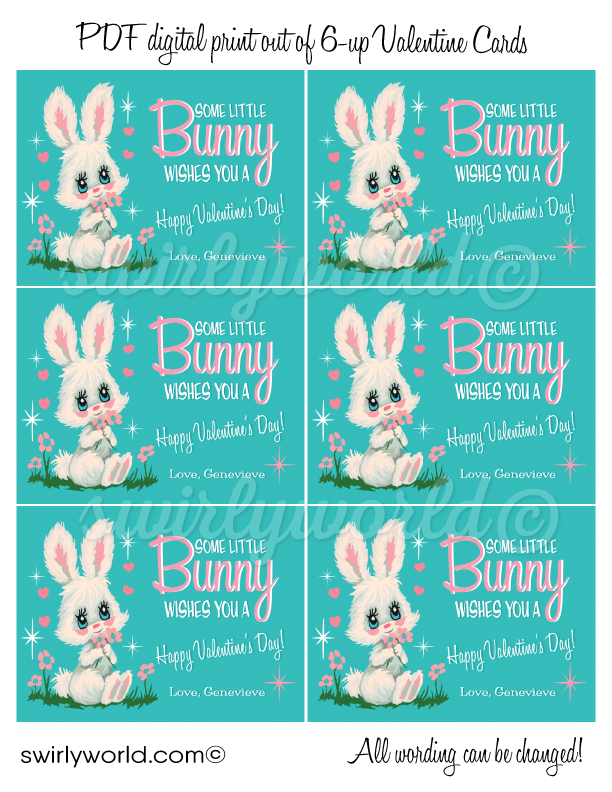 Vintage Kittens Bunny Kitschy 1960s Retro Valentine's Day Images for Digital Download