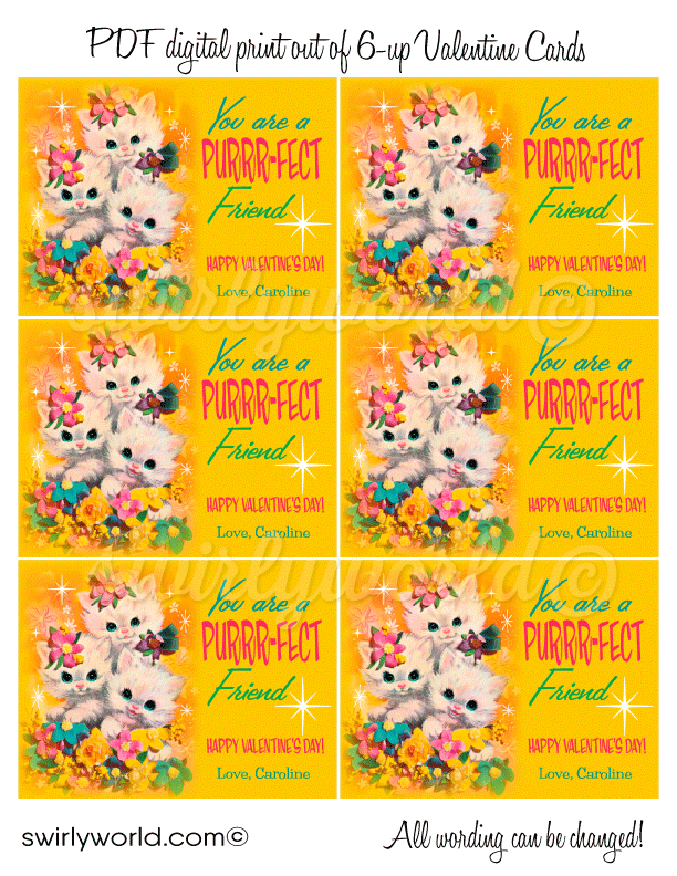 Vintage Kittens Bunny Kitschy 1960s Retro Valentine's Day Images for Digital Download