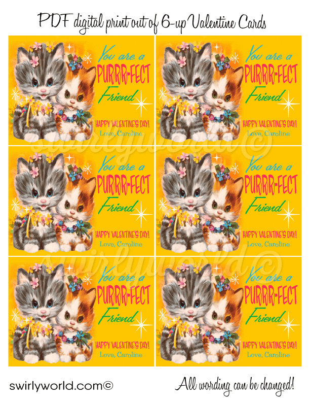 Vintage Kittens Bunny Kitschy 1960s Retro Valentine's Day Images for Digital Download