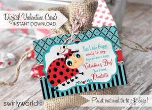 retro 1950s cute ladybug valentine's day cards for school classroom. African american brown girl valentine's day cards for digital download.