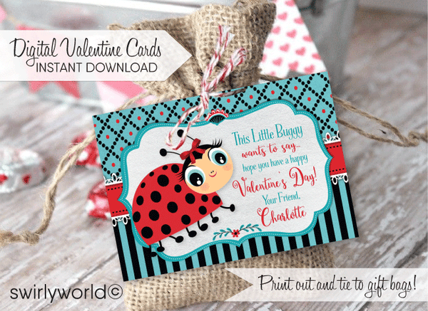 Retro Ladybug Valentine - Swirly World Designs Printable Cards - swirly ...