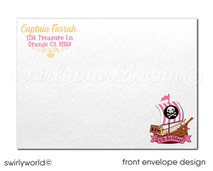 Girl's Pirate Princess Pink and Black Birthday Party Invitation Digital Download Bundle