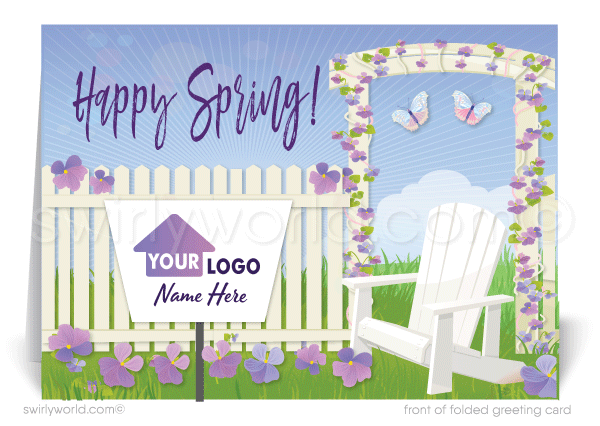 Realtor Springtime Purple Flowers Happy Spring Greeting Cards for Clients