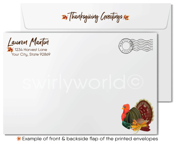 Traditional Watercolor Fall Autumn Leaves Business Professional Happy Thanksgiving Cards for Customers