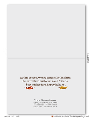 Business Thanksgiving Card with Golden Fall Leaves: Customizable Message for Clients