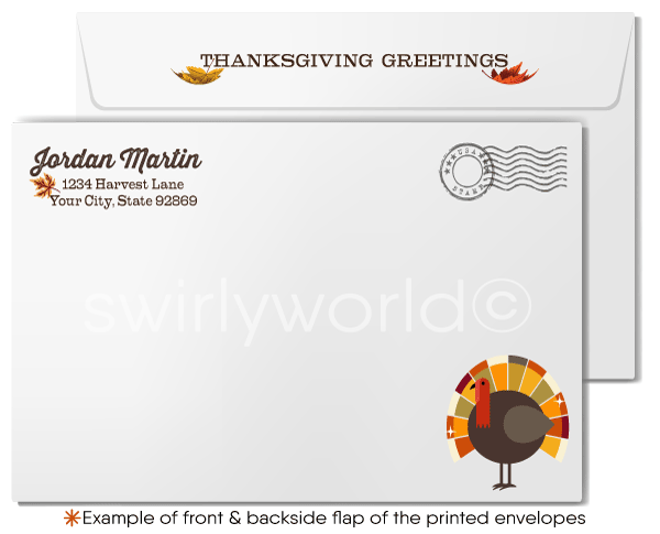 Business Thanksgiving Card with Golden Fall Leaves: Customizable Message for Clients