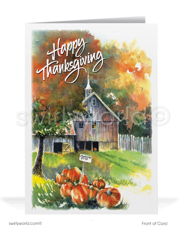 Rustic Vintage Watercolor Professional Happy Thanksgiving Cards for Business Customers