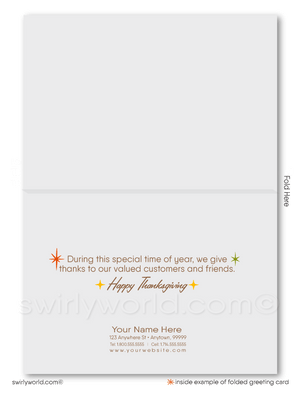 Retro Mid-Century Modern Thanksgiving Card with Abstract Leaves and Atomic Starbursts