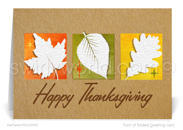 Step back to the 1950s with Swirly World's Retro Modern Thanksgiving card! Featuring abstract leaves and iconic atomic starbursts, this card is customizable via Corjl. Printed on premium cardstock, available in flat or folded styles, with optional custom envelopes to add a personalized touch.