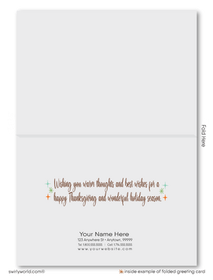 Watercolor Thanksgiving Card with Pumpkins and Fall Foliage: Retro Calligraphy, Customizable Options