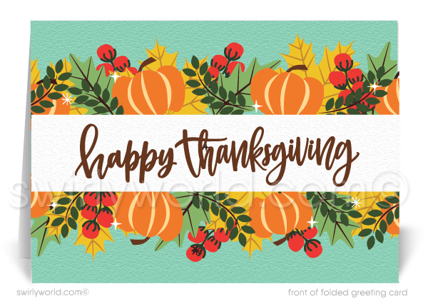Retro Professional Corporate Happy Thanksgiving Greeting Cards for Business Customers